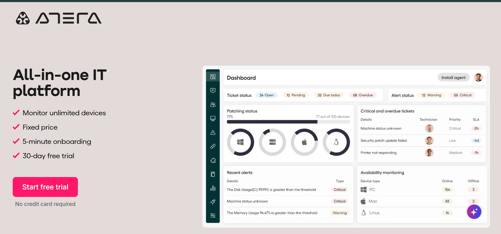 Atera homepage screenshot