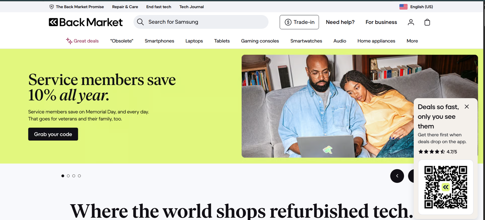 Back Market for Business homepage screenshot